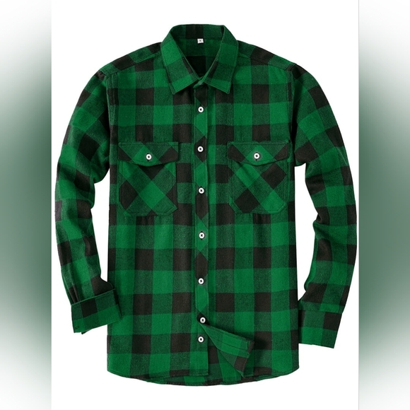 HAOMEILI Men's Button Down Regular Fit Long Sleeve Plaid Flannel Casual Shirts - Picture 2 of 6